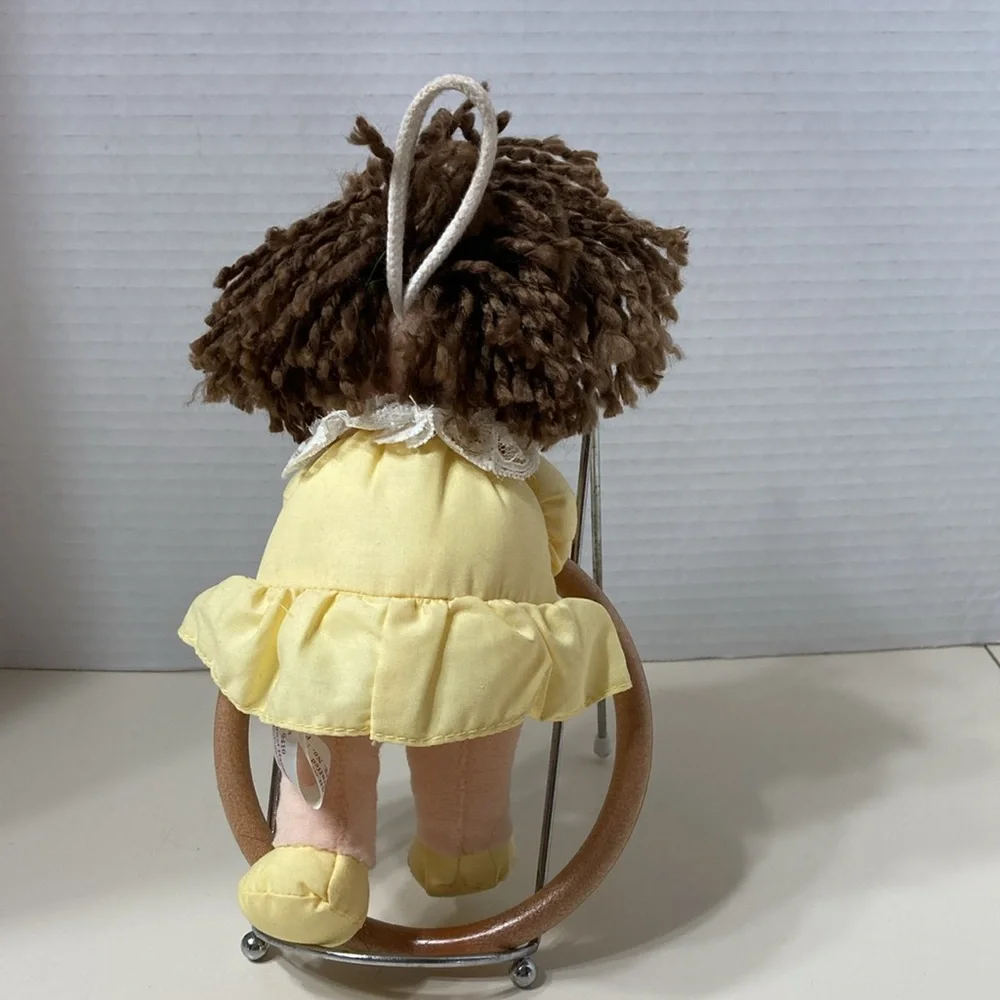 Emily Towel Hanger Plush Doll Yellow Dress Wooden Ring Holder 8” Whimsy Fun